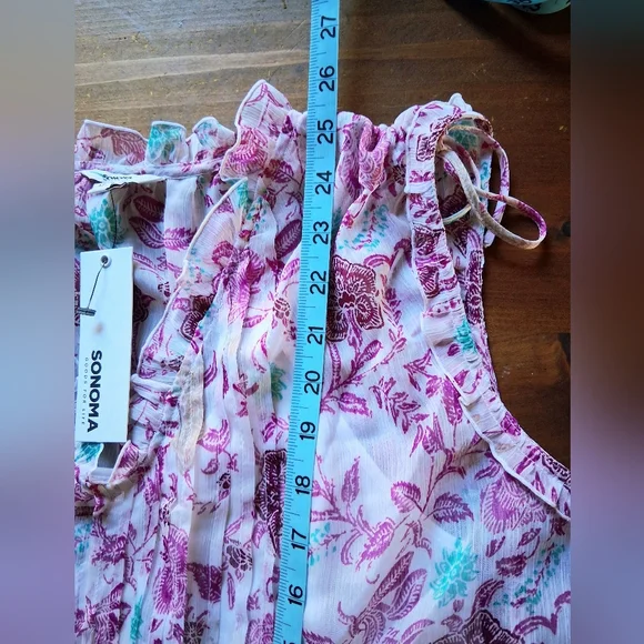 Sonoma Goods For Life Sheer Floral  Ruffle Boho Top/Cami Set - Picture 9 of 11